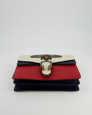Gucci Red, Cream & Navy Dionysus Large Bag with Silver Hardware & Embellished Bee Detail