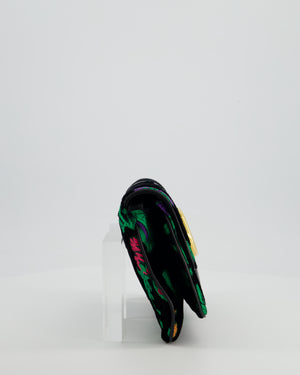 Gucci Black & Green Small Velvet Arli Shoulder Bag with Floral Jacqaurd Pattern and Gold Hardware
