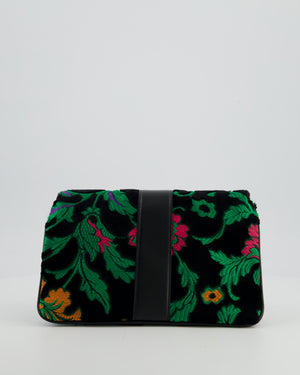 Gucci Black & Green Small Velvet Arli Shoulder Bag with Floral Jacqaurd Pattern and Gold Hardware
