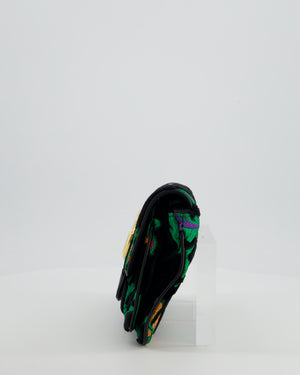 Gucci Black & Green Small Velvet Arli Shoulder Bag with Floral Jacqaurd Pattern and Gold Hardware