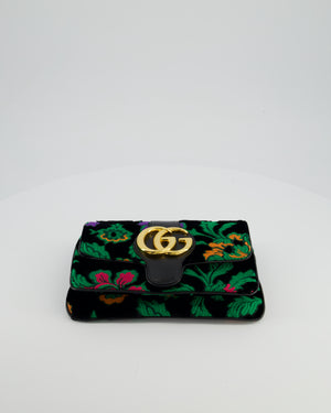 Gucci Black & Green Small Velvet Arli Shoulder Bag with Floral Jacqaurd Pattern and Gold Hardware