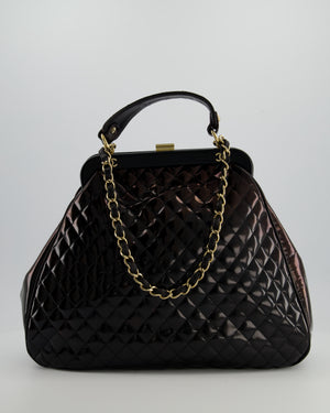 Chanel Black Patent Mademoiselle Frame Bag With Champagne Gold Hardware