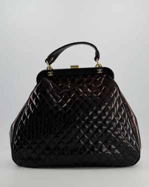 Chanel Black Patent Mademoiselle Frame Bag With Champagne Gold Hardware