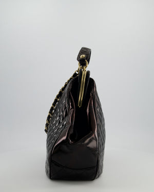 Chanel Black Patent Mademoiselle Frame Bag With Champagne Gold Hardware