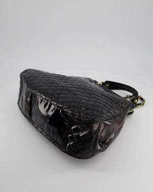 Chanel Black Patent Mademoiselle Frame Bag With Champagne Gold Hardware