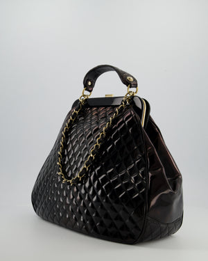 Chanel Black Patent Mademoiselle Frame Bag With Champagne Gold Hardware