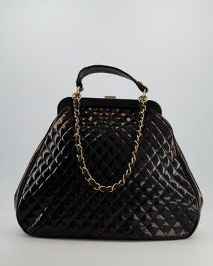 Chanel Black Patent Mademoiselle Frame Bag With Champagne Gold Hardware