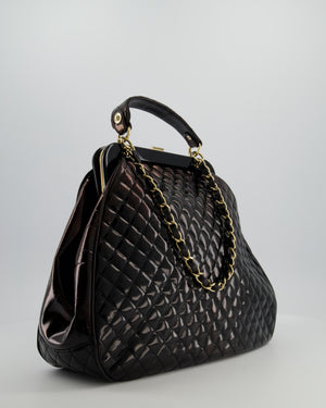 Chanel Black Patent Mademoiselle Frame Bag With Champagne Gold Hardware
