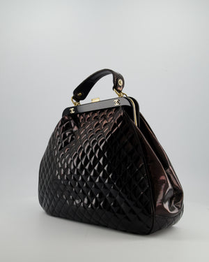 Chanel Black Patent Mademoiselle Frame Bag With Champagne Gold Hardware