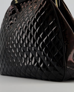 Chanel Black Patent Mademoiselle Frame Bag With Champagne Gold Hardware