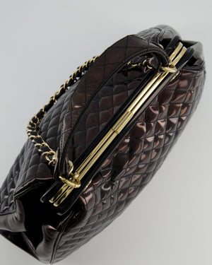Chanel Black Patent Mademoiselle Frame Bag With Champagne Gold Hardware