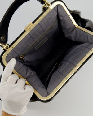Chanel Black Patent Mademoiselle Frame Bag With Champagne Gold Hardware