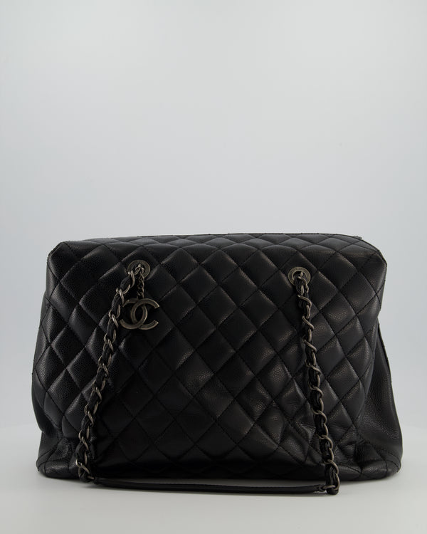 Chanel Black Quilted Large Shopping Tote Bag in Caviar Leather with Silver Hardware
