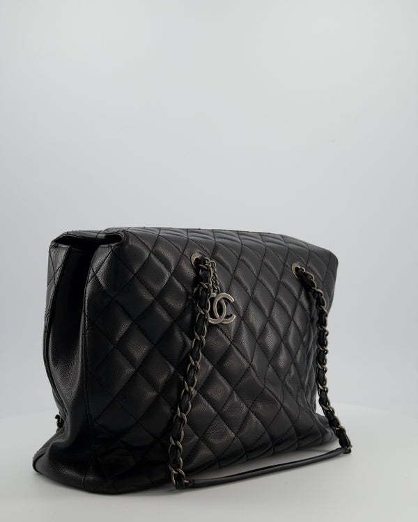 Chanel Black Quilted Large Shopping Tote Bag in Caviar Leather with Silver Hardware