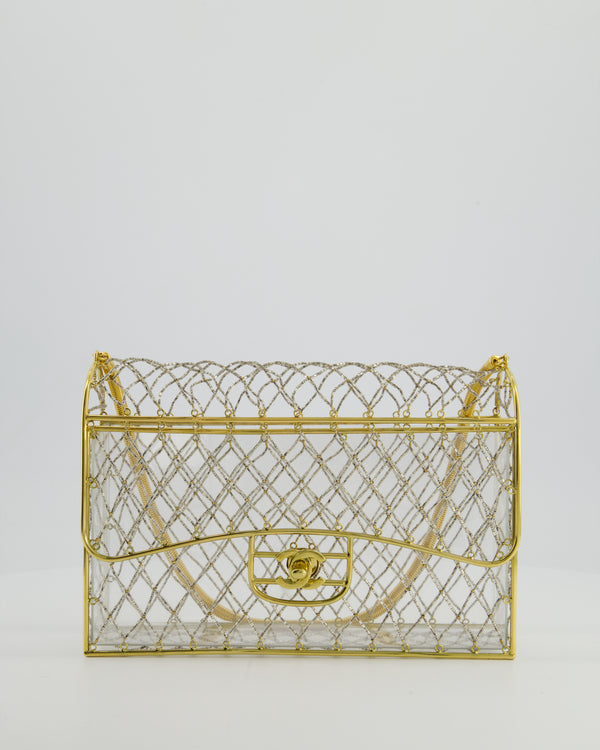 *RUNWAY* Chanel 1997 Clear Beaded Medium Flap Shoulder Bag with Gold Hardware