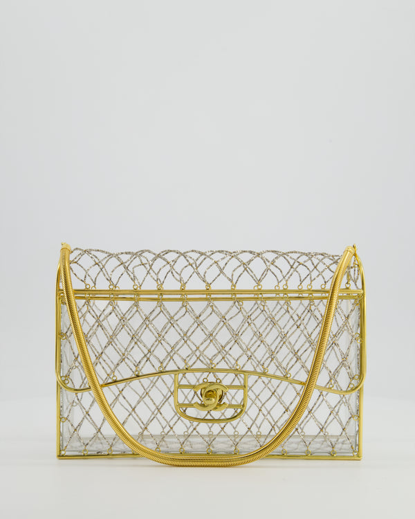 *RUNWAY* Chanel 1997 Clear Beaded Medium Flap Shoulder Bag with Gold Hardware