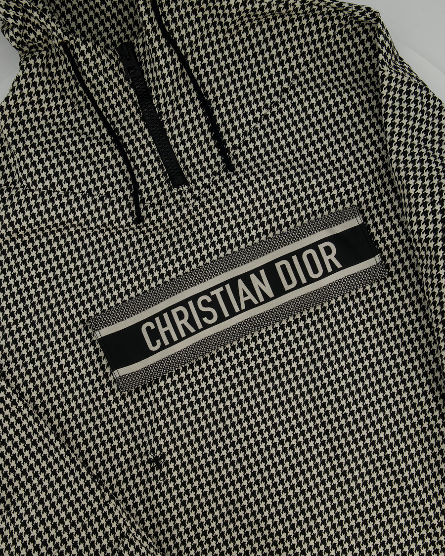 Christian Dior Hooded Anorak in Black & White Houndstooth Technical Taffeta Size S (UK 8)