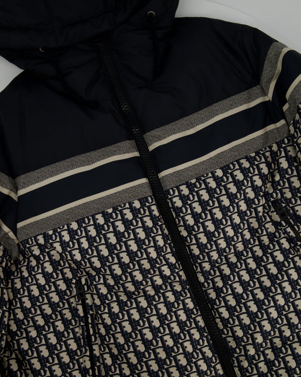 Christian Dior Blue and Ecru Oblique Quilted Technical Taffeta Down Puffer Reversible Jacket Size S (UK8) RRP £5000