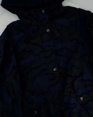 Christian Dior Navy & Black Camouflage Jacquard Long Sleeve Parka with Foldable Hood Size FR 34 (UK 6)