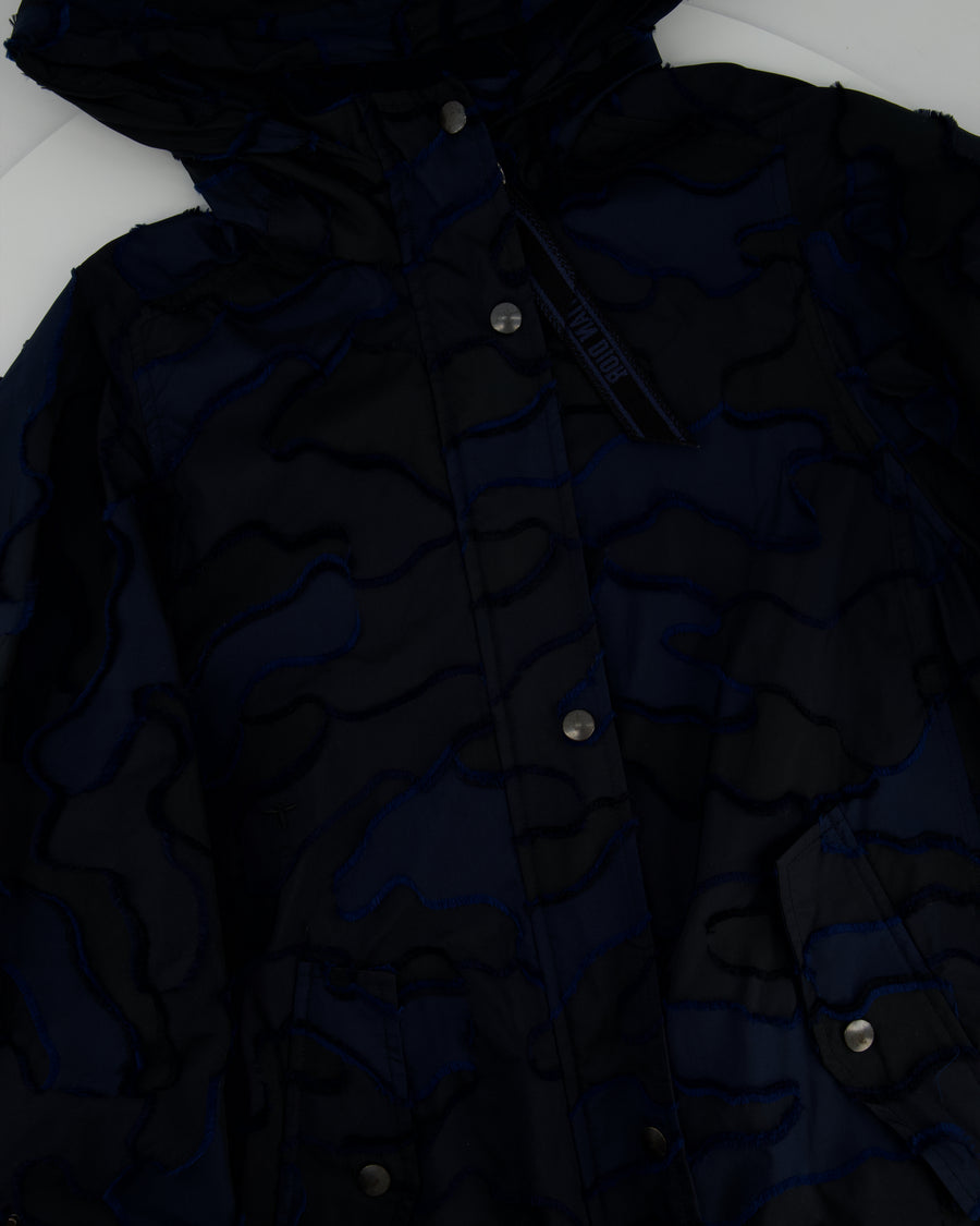 Christian Dior Navy & Black Camouflage Jacquard Long Sleeve Parka with Foldable Hood Size FR 34 (UK 6)