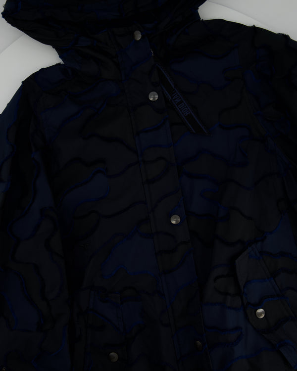 Christian Dior Navy & Black Camouflage Jacquard Long Sleeve Parka with Foldable Hood Size FR 34 (UK 6)
