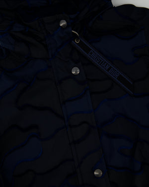 Christian Dior Navy & Black Camouflage Jacquard Long Sleeve Parka with Foldable Hood Size FR 34 (UK 6)