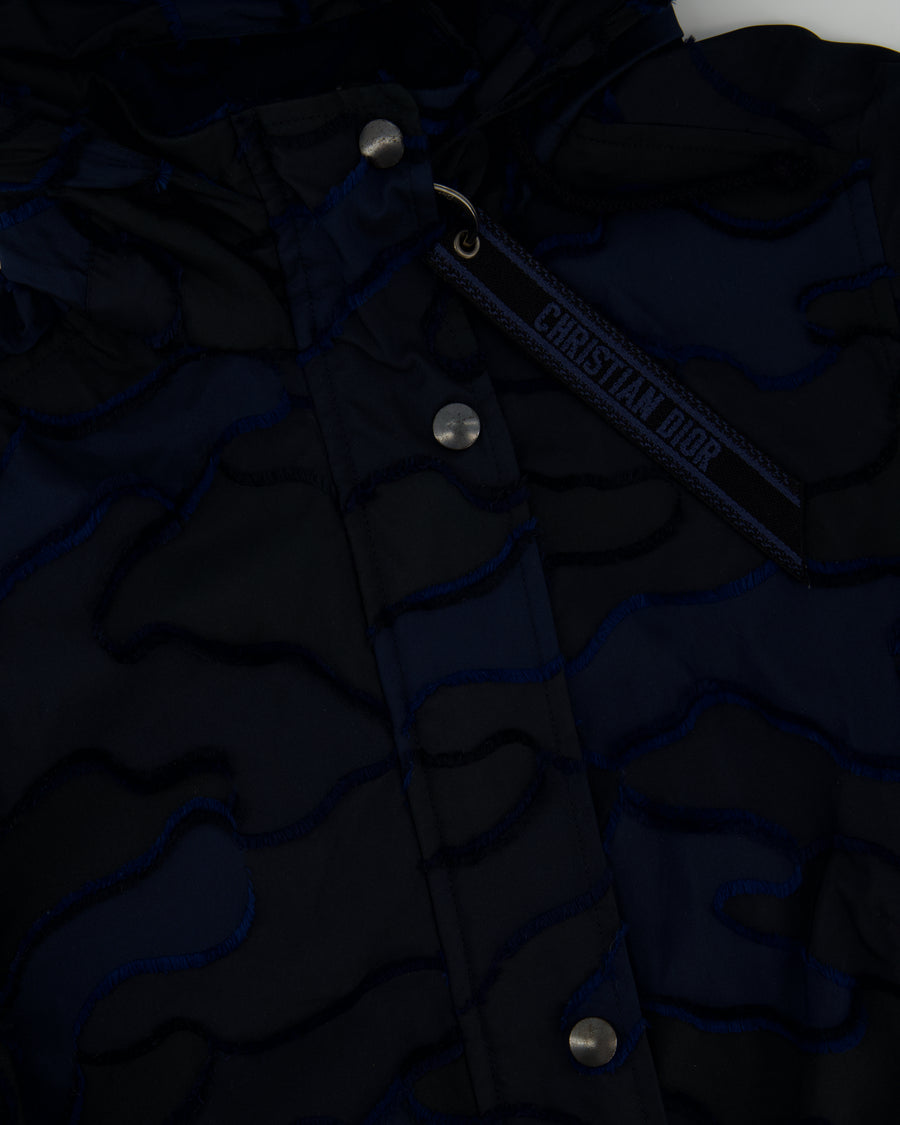 Christian Dior Navy & Black Camouflage Jacquard Long Sleeve Parka with Foldable Hood Size FR 34 (UK 6)