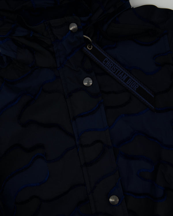 Christian Dior Navy & Black Camouflage Jacquard Long Sleeve Parka with Foldable Hood Size FR 34 (UK 6)