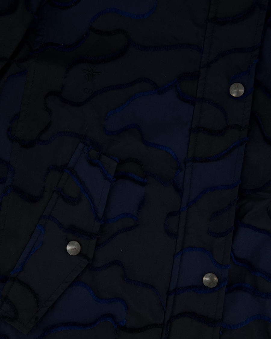 Christian Dior Navy & Black Camouflage Jacquard Long Sleeve Parka with Foldable Hood Size FR 34 (UK 6)