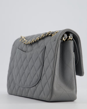 Chanel Stone Grey Medium Double Flap Bag in Caviar Leather with Champagne Gold Hardware