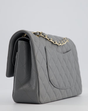 Chanel Stone Grey Medium Double Flap Bag in Caviar Leather with Champagne Gold Hardware