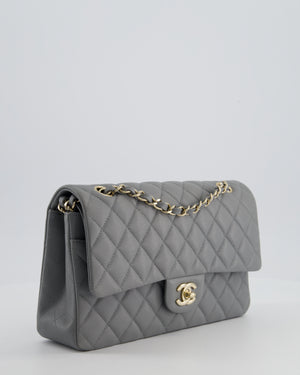 Chanel Stone Grey Medium Double Flap Bag in Caviar Leather with Champagne Gold Hardware