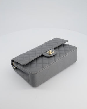 Chanel Stone Grey Medium Double Flap Bag in Caviar Leather with Champagne Gold Hardware