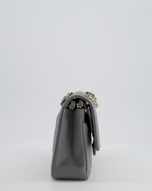 Chanel Stone Grey Medium Double Flap Bag in Caviar Leather with Champagne Gold Hardware