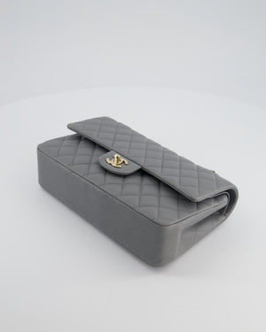 Chanel Stone Grey Medium Double Flap Bag in Caviar Leather with Champagne Gold Hardware