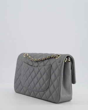 Chanel Stone Grey Medium Double Flap Bag in Caviar Leather with Champagne Gold Hardware