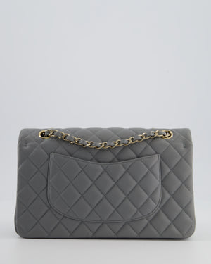 Chanel Stone Grey Medium Double Flap Bag in Caviar Leather with Champagne Gold Hardware