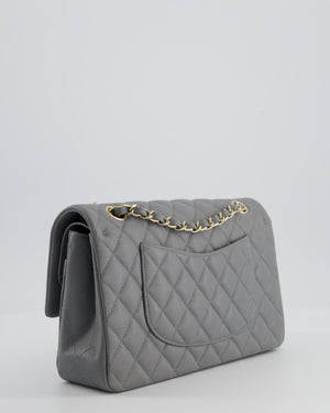 Chanel Stone Grey Medium Double Flap Bag in Caviar Leather with Champagne Gold Hardware