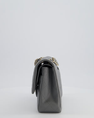 Chanel Stone Grey Medium Double Flap Bag in Caviar Leather with Champagne Gold Hardware