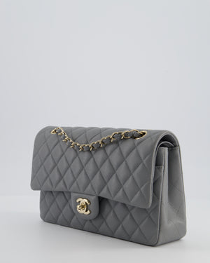 Chanel Stone Grey Medium Double Flap Bag in Caviar Leather with Champagne Gold Hardware