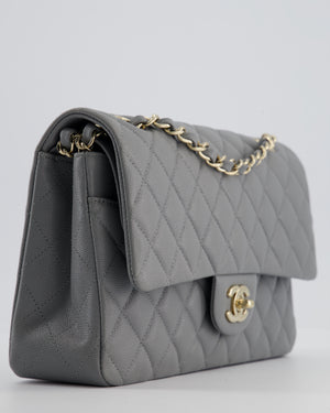 Chanel Stone Grey Medium Double Flap Bag in Caviar Leather with Champagne Gold Hardware