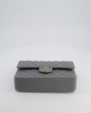 Chanel Stone Grey Medium Double Flap Bag in Caviar Leather with Champagne Gold Hardware