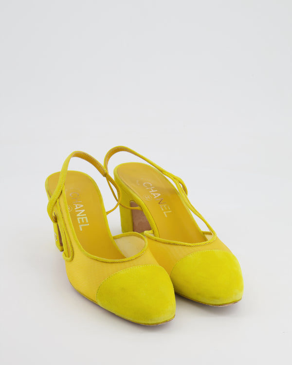 Chanel Yellow Suede and Mesh Slingbacks with CC Logo Detail Size EU 37.5