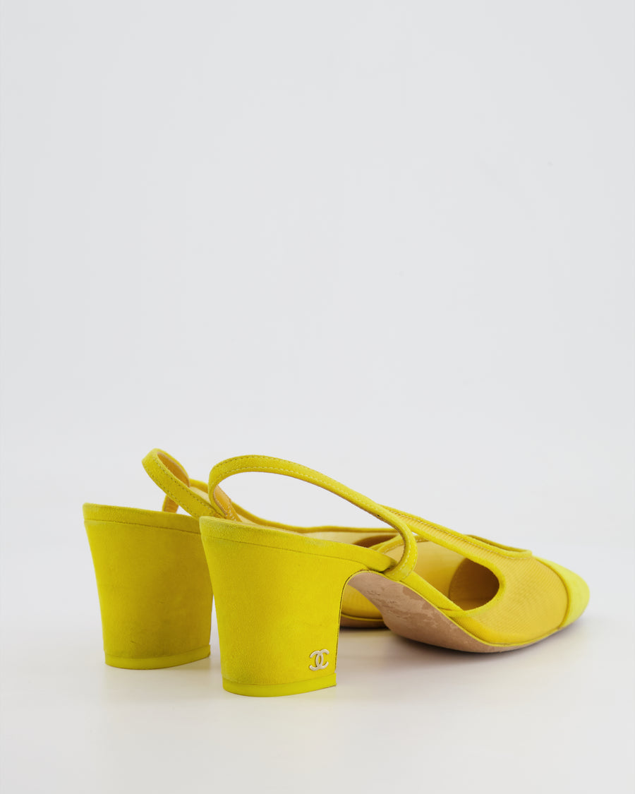 Chanel Yellow Suede and Mesh Slingbacks with CC Logo Detail Size EU 37.5