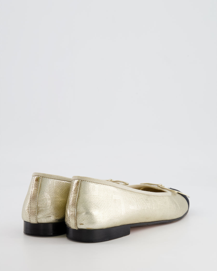 Chanel Gold and Black Ballet Flats with CC Logo Size EU 38