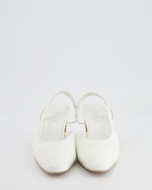 Chanel White Patent Leather Slingback Shoes with CC Logo Detail Size EU 37.5
