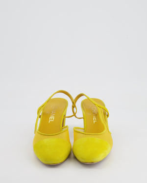 Chanel Yellow Suede and Mesh Slingbacks with CC Logo Detail Size EU 37.5