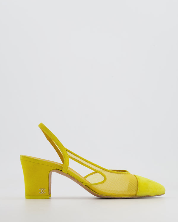 Chanel Yellow Suede and Mesh Slingbacks with CC Logo Detail Size EU 37.5