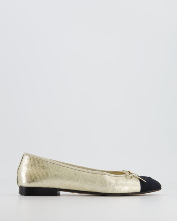 Chanel Gold and Black Ballet Flats with CC Logo Size EU 38