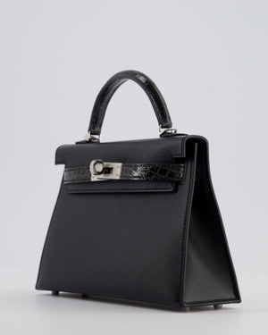 *ULTRA RARE* Hermès Mini Kelly II 20 Touch Bag in Graphite Madame Leather, Noir Alligator Mississippesis Lisse Leather with Palladium Hardware